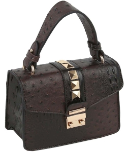 Ostrich Croc Studded Top Flap Crossbody Bag LGZ023 COFFEE